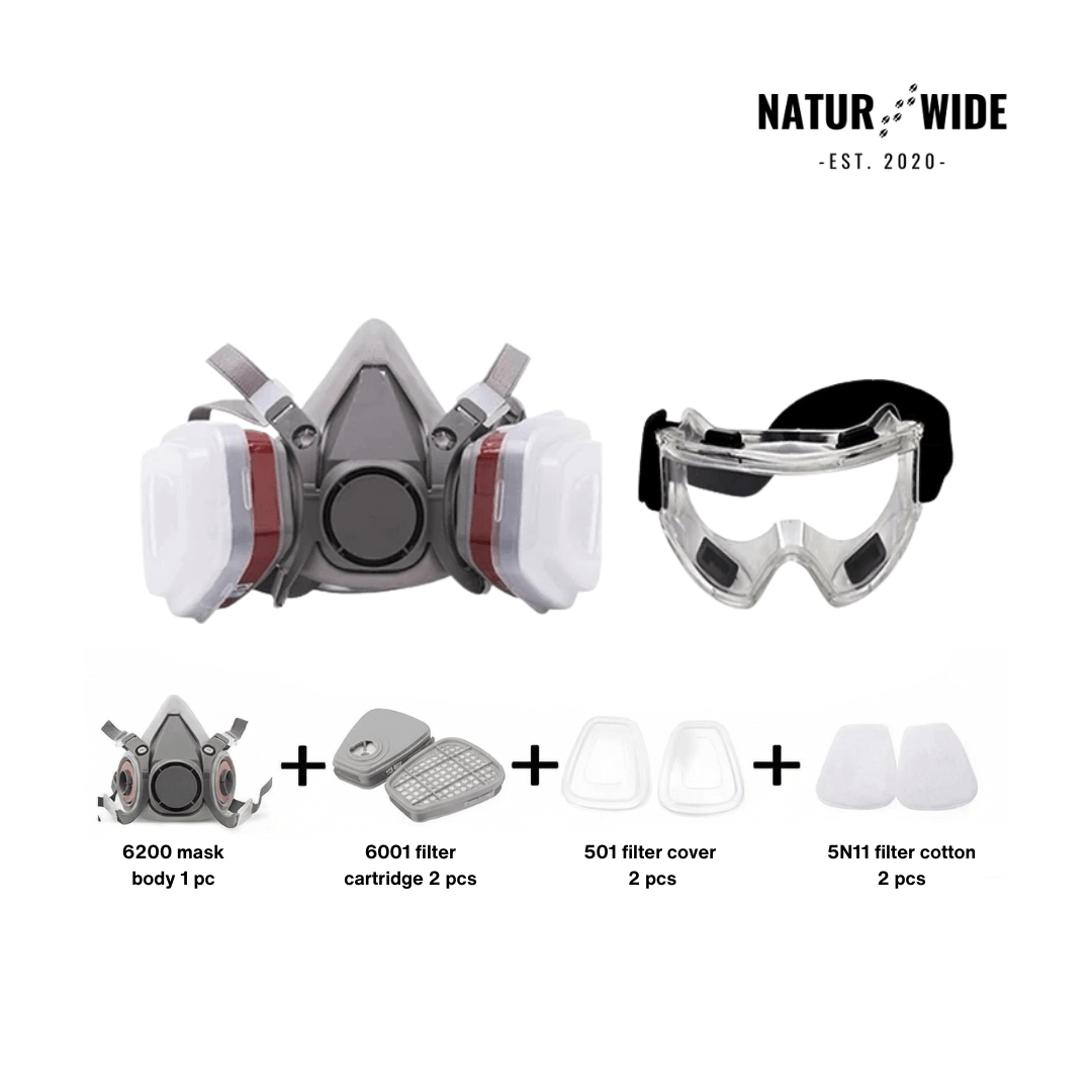 Half Face Respirator Gas Mask with Safety Glasses – Model 6200