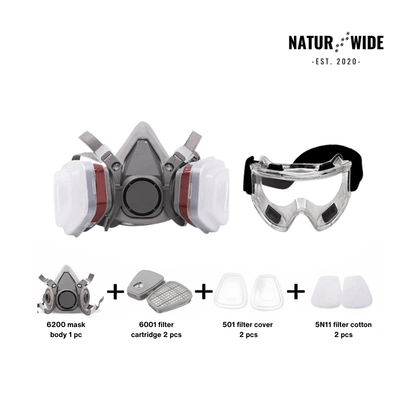 Half Face Respirator Gas Mask with Safety Glasses – Model 6200