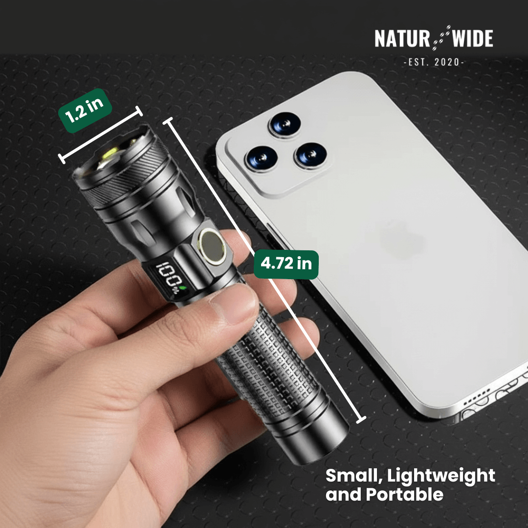 Aluminum LED Flashlight – Rechargeable, Waterproof &amp; Power Display