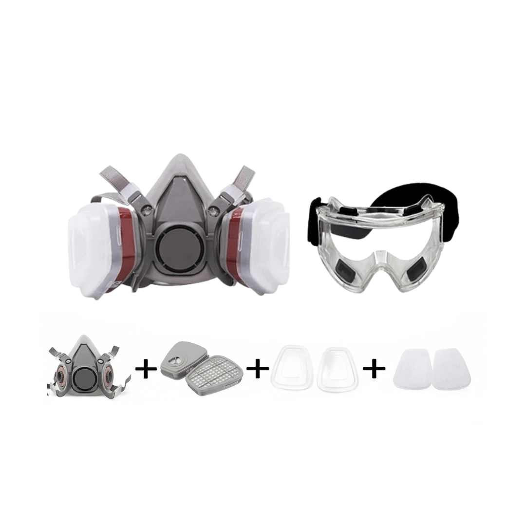 Half Face Respirator Gas Mask with Safety Glasses – Model 6200