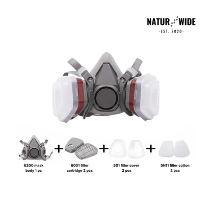 Half Face Respirator Gas Mask with Safety Glasses – Model 6200