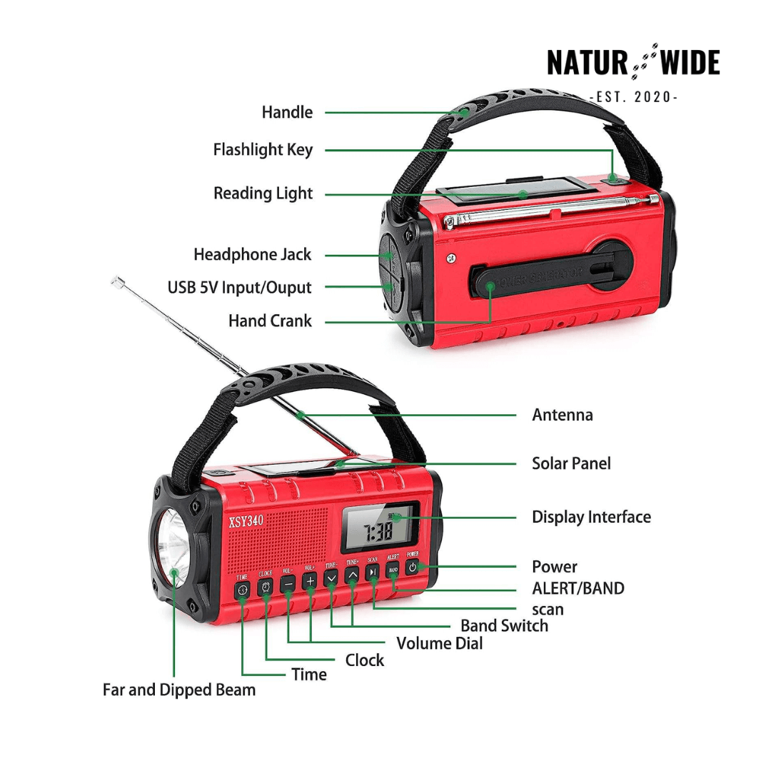 Emergency Crank Radio 10000mAh – Solar, Flashlight & SOS Alarm
