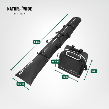 2-Piece Ski Bag Set – Ski Carrier &amp; Boot Bag Combo (Adjustable up to 80")