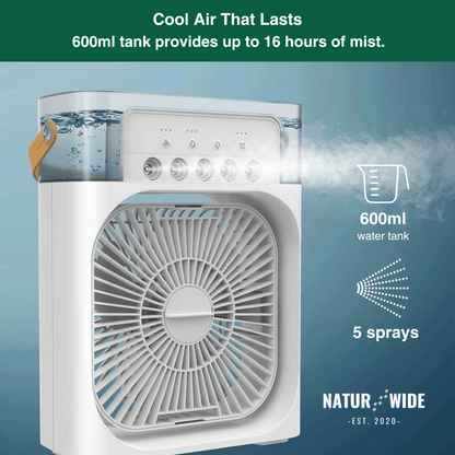 3-in-1 USB Air Cooler Fan – Humidifier & 7-Color LED Night Light