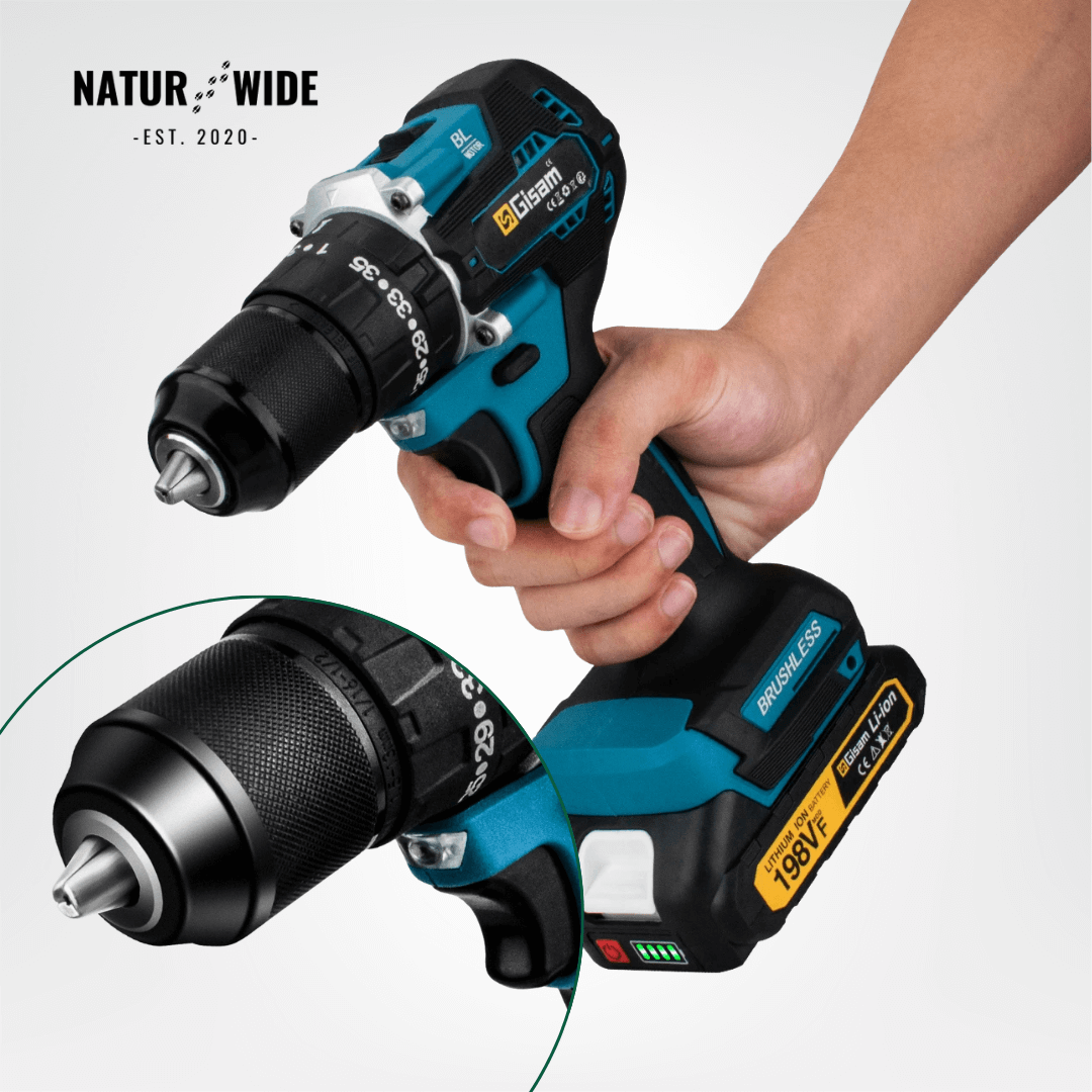 GIsam 13mm Electric Drill Brushless Impact Screwdriver Dual Speed ​​35+3 Torque Cordless Power Tool for Makita 18V Battery pins