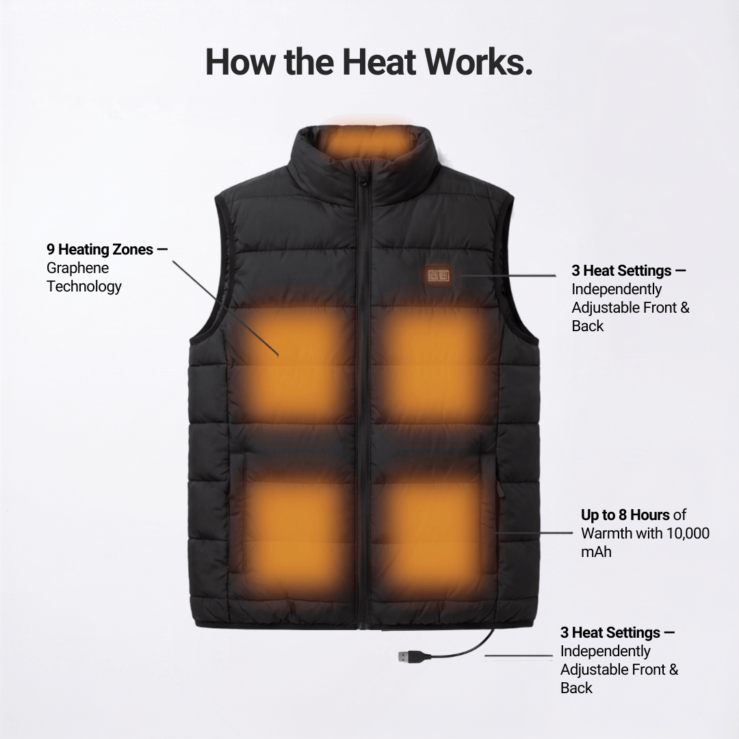 Heated Vest – 9 Heating Zones, USB Rechargeable &amp; Waterproof