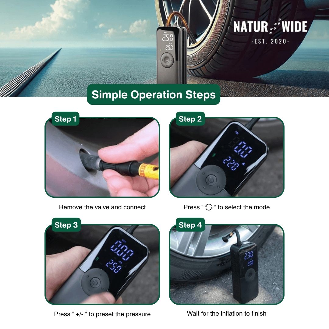 Cordless Tire Inflator – Portable Digital Air Pump & Power Bank