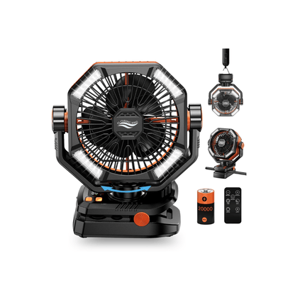 20000mAh Camping Fan with LED Lantern – 8-Speed Rechargeable Fan