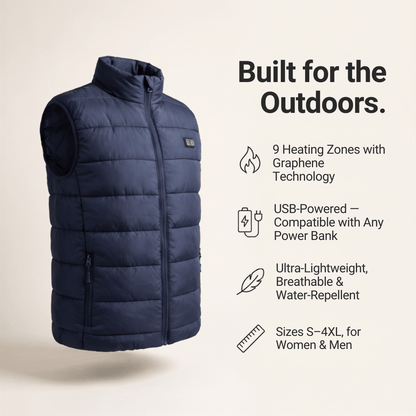 Heated Vest – 9 Heating Zones, USB Rechargeable &amp; Waterproof