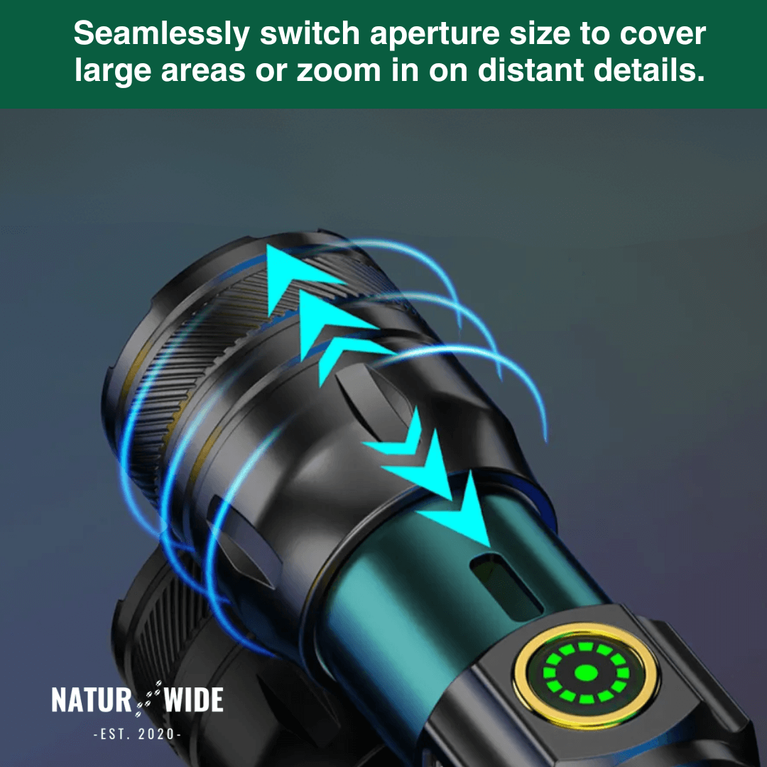 Aluminum LED Flashlight – Rechargeable, Waterproof &amp; Power Display