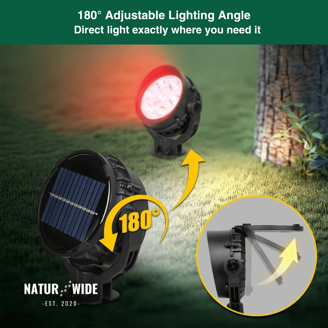 Solar Garden Spotlight 9 LED – RGB & White, IP65 & Adjustable (2-in-1)