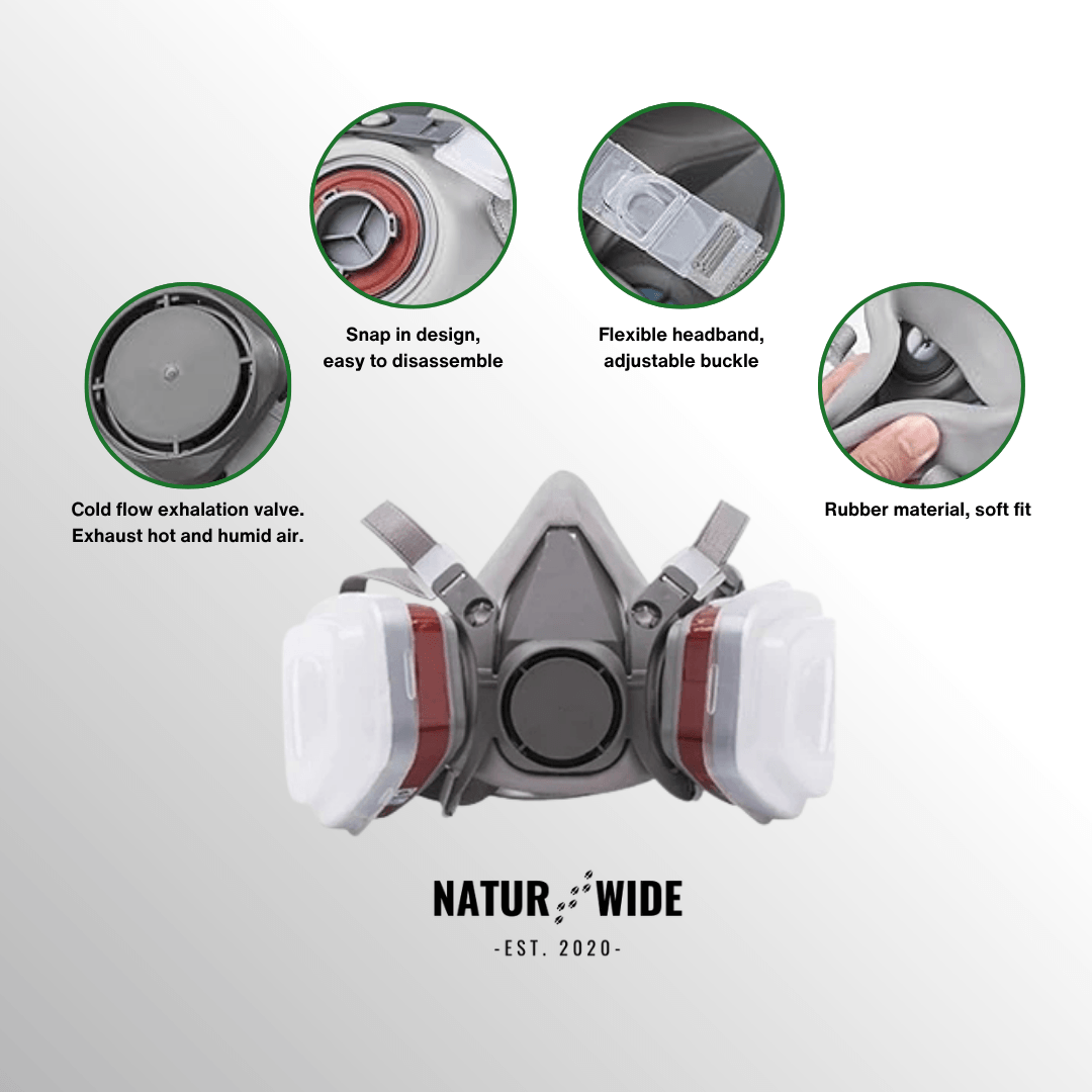 Half Face Respirator Gas Mask with Safety Glasses – Model 6200