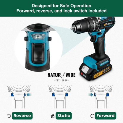 GIsam 13mm Electric Drill Brushless Impact Screwdriver Dual Speed ​​35+3 Torque Cordless Power Tool for Makita 18V Battery pins