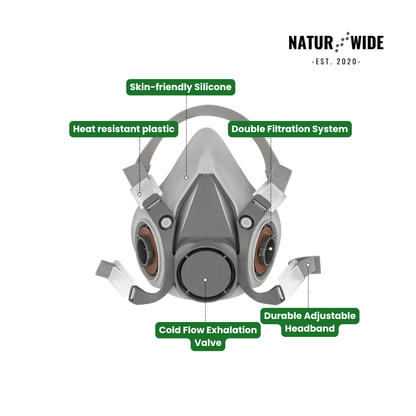 Half Face Respirator Gas Mask with Safety Glasses – Model 6200