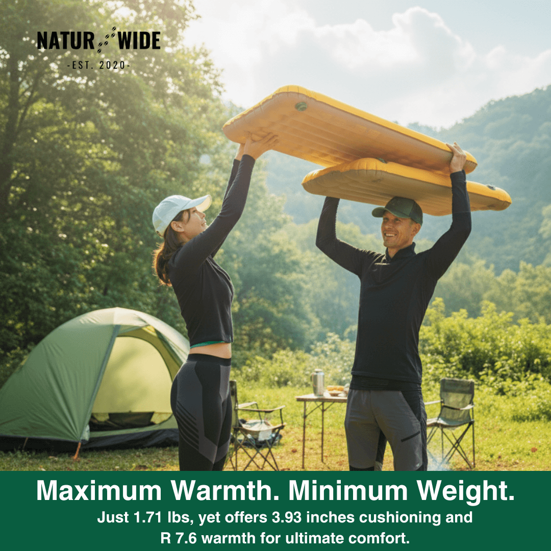 NaturWide 7.6R Camping Sleeping Pad – Ultralight, Self-Inflating &amp; Double-Reinforced