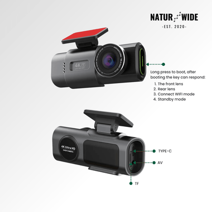 4K Dash Cam with Night Vision, Wi-Fi, GPS & 24H Parking Monitor