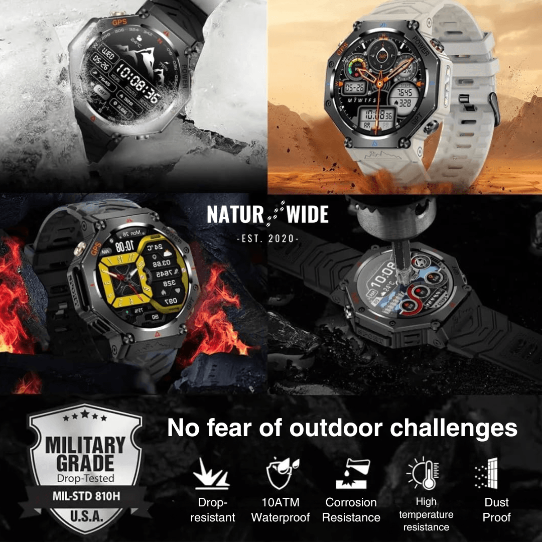 Military GPS Smart Watch – AMOLED, 10ATM, HD Bluetooth Call