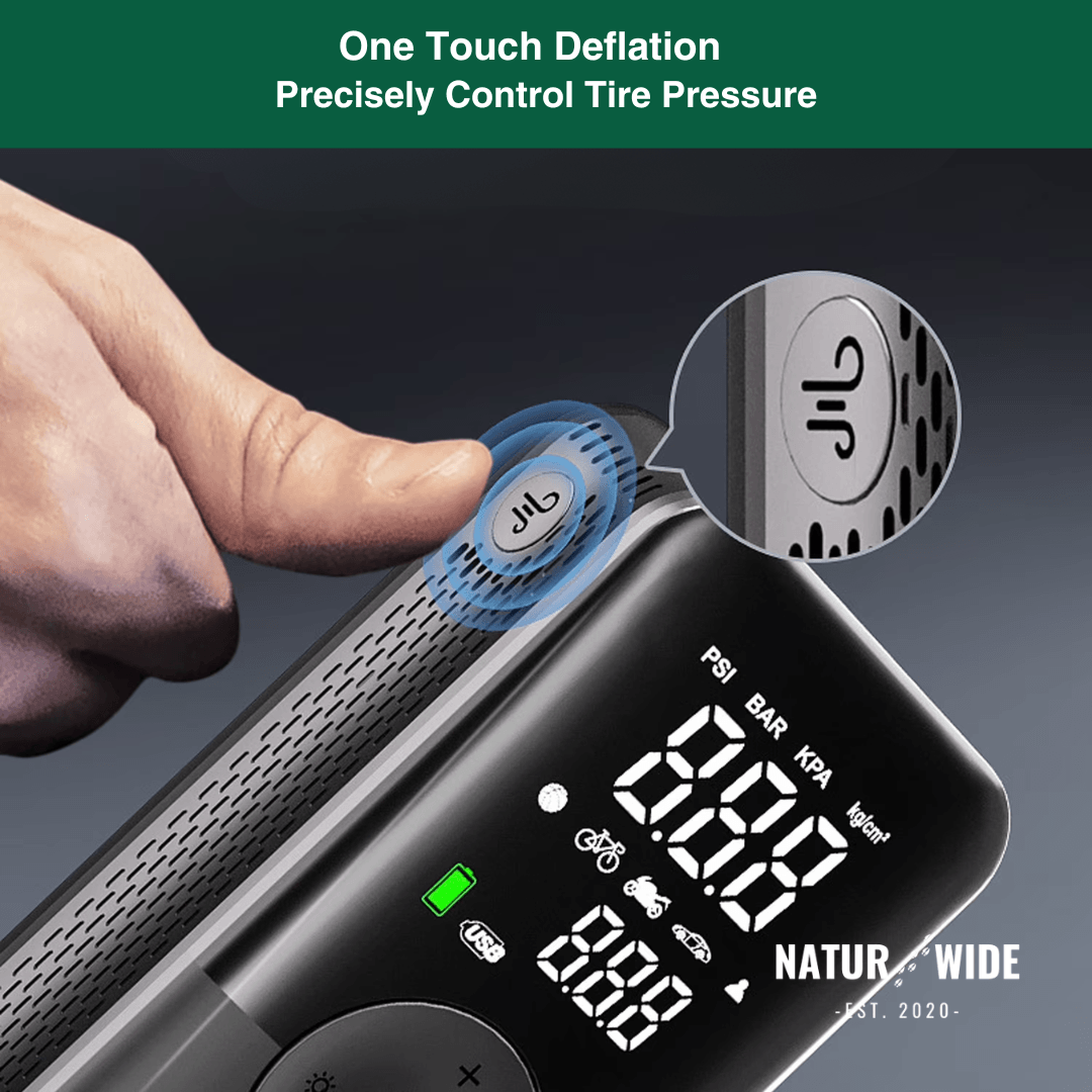 Cordless Tire Inflator – Portable Digital Air Pump & Power Bank