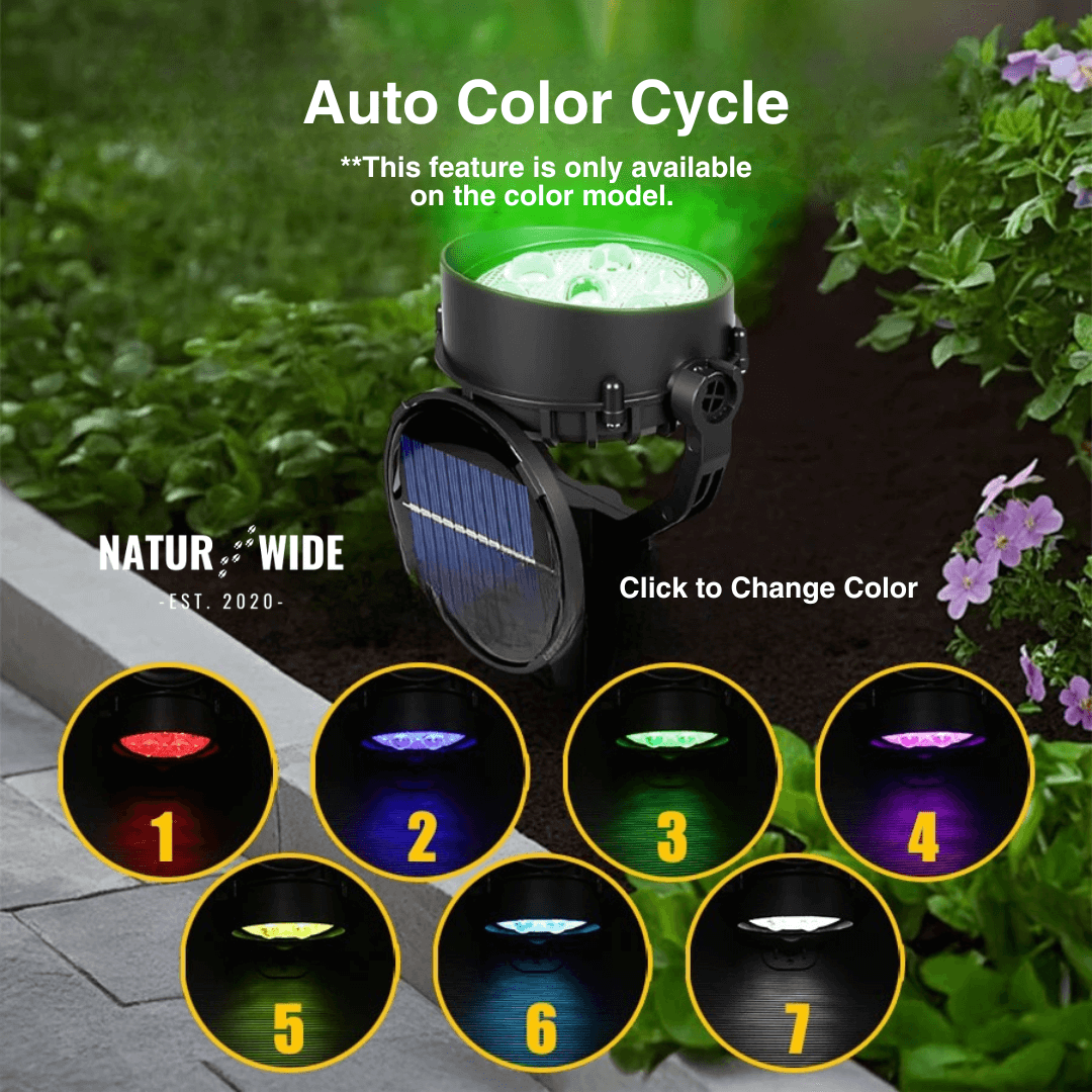 Solar Garden Spotlight 9 LED – RGB & White, IP65 & Adjustable (2-in-1)