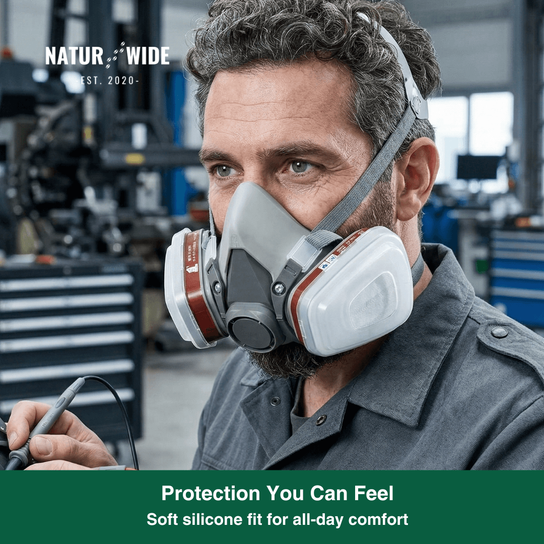 Half Face Respirator Gas Mask with Safety Glasses – Model 6200