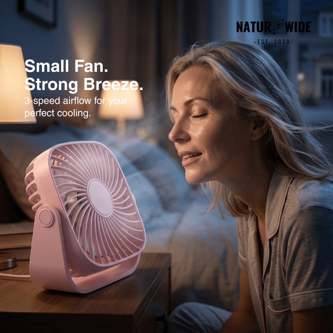 USB Mini Desk Fan – 4-Inch Portable 3-Speed 360° Adjustable Fan