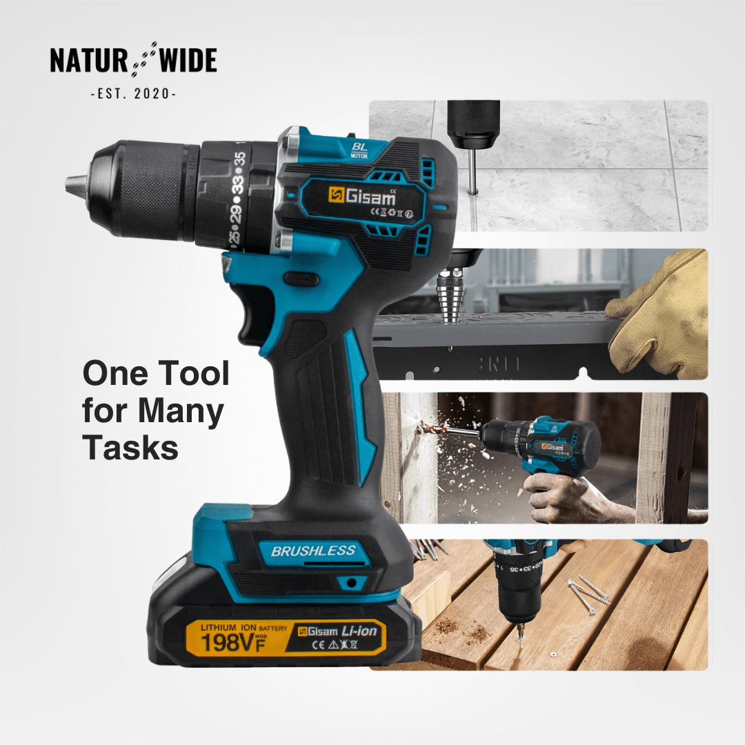 GIsam 13mm Electric Drill Brushless Impact Screwdriver Dual Speed ​​35+3 Torque Cordless Power Tool for Makita 18V Battery pins