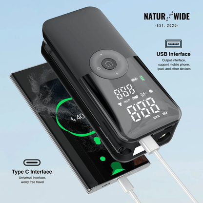 Cordless Tire Inflator – Portable Digital Air Pump & Power Bank