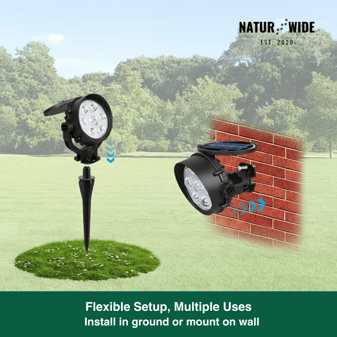Solar Garden Spotlight 9 LED – RGB & White, IP65 & Adjustable (2-in-1)