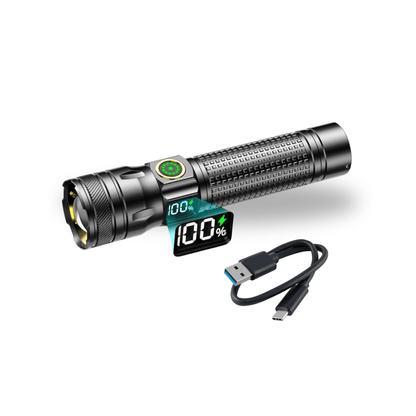 Aluminum LED Flashlight – Rechargeable, Waterproof &amp; Power Display