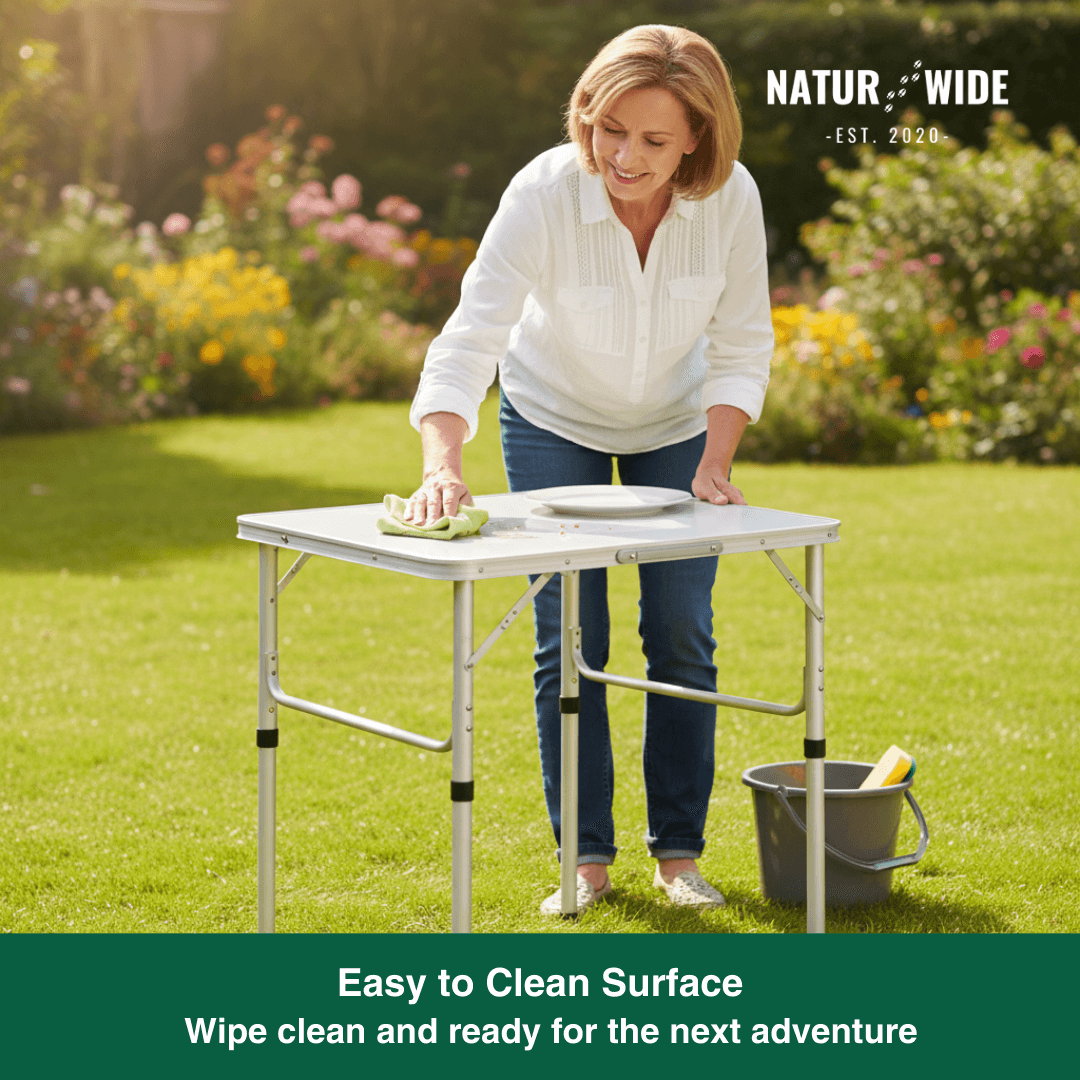 Adjustable Height Folding Camping Table – Portable Aluminum Picnic Desk