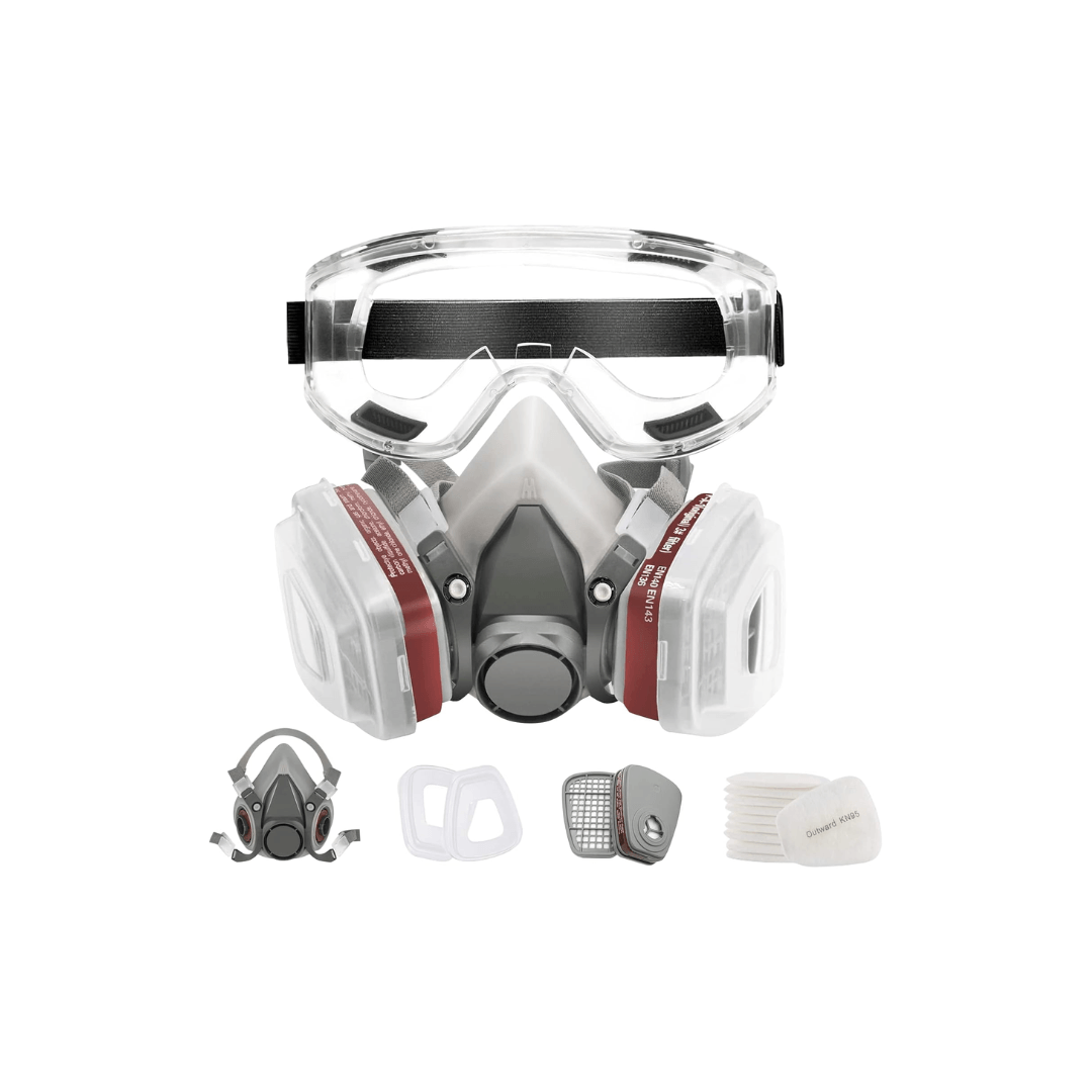 Half Face Respirator Gas Mask with Safety Glasses – Model 6200