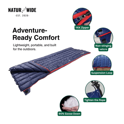 90% Goose Down Sleeping Bag – 3-Season Ultralight Envelope Style