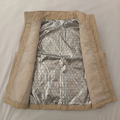 Inside of the women's heated vest with silver honeycomb lining
