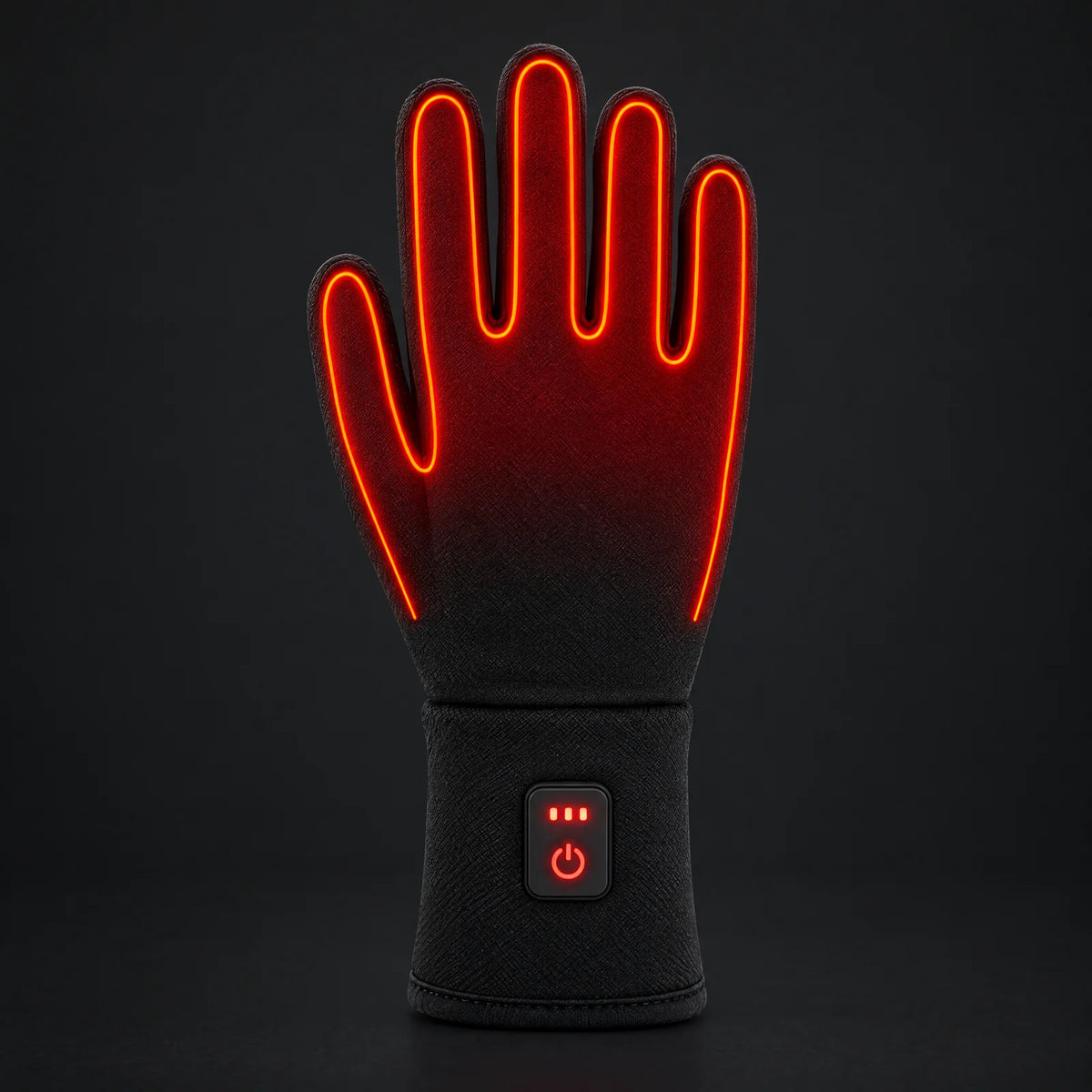 Heating wire inside the glove: across the back of the hand and along all five fingers