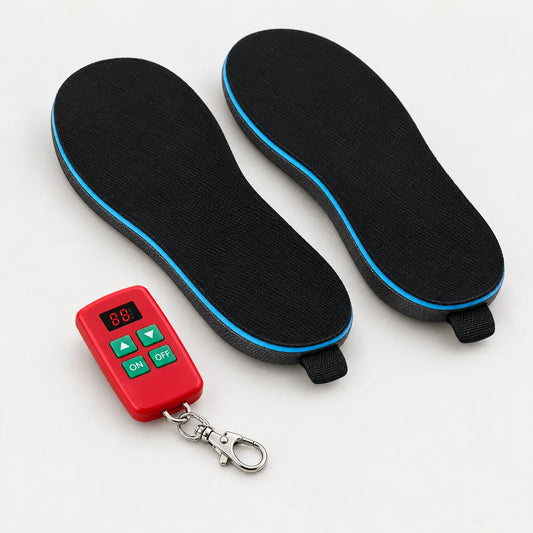 Rechargeable heated insoles, pair with red remote control